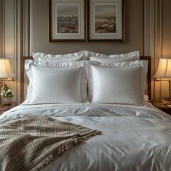 Classic bed with pillow and throw created with generated ai