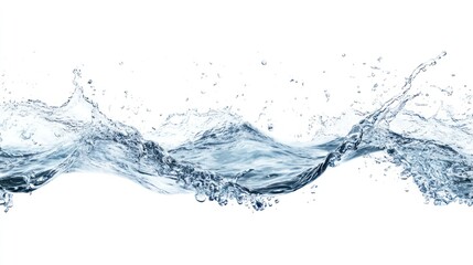 Blue Water Wave Splash with Bubbles on White Background