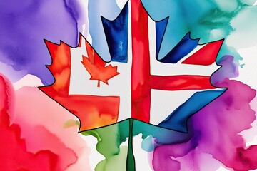 Vibrant Watercolor Backdrop for Canada's Flag Celebration