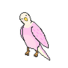 Pixel art pink parakeet illustration
