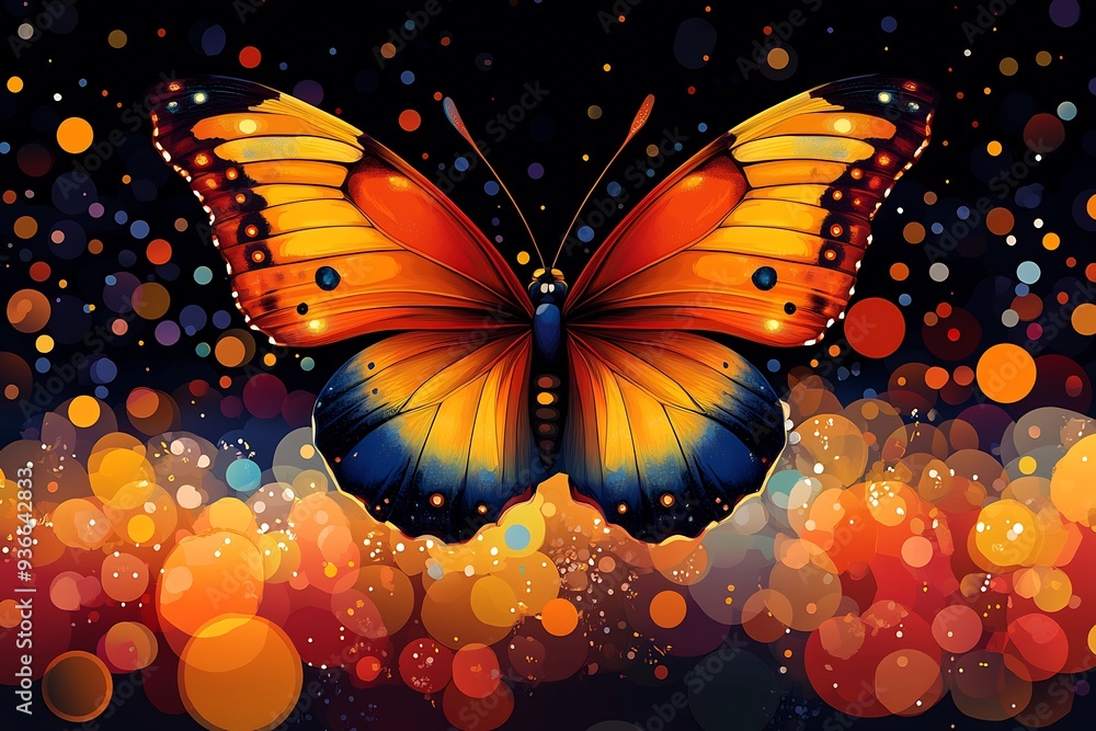 Poster vector depiction of a butterfly effect where a small action triggers a chain reaction that culminate