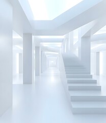 Obraz premium Abstract Modern Minimalist White Architecture Staircase Design