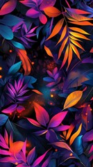 Colorful tropical design with monstera and palm leaves - exotic decor, mobile wallpaper, nature art