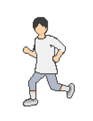 Pixel art running man in white clothes