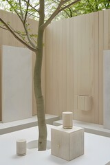 Minimalist Modern Wooden Interior Design with Tree