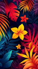 Colorful tropical design with monstera and palm leaves - exotic decor, mobile wallpaper, nature art