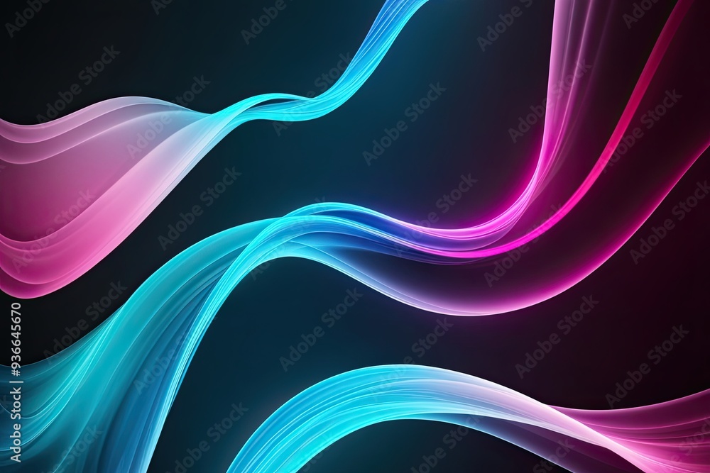 Poster luminous flowing gradient background in cyan and fuchsia against velvet black canvas