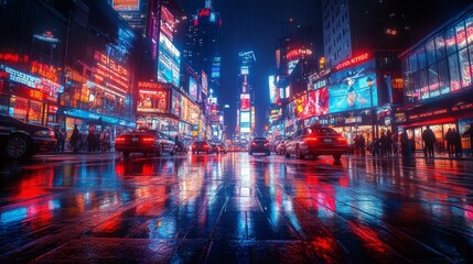 Vibrant times square at night - generative ai
