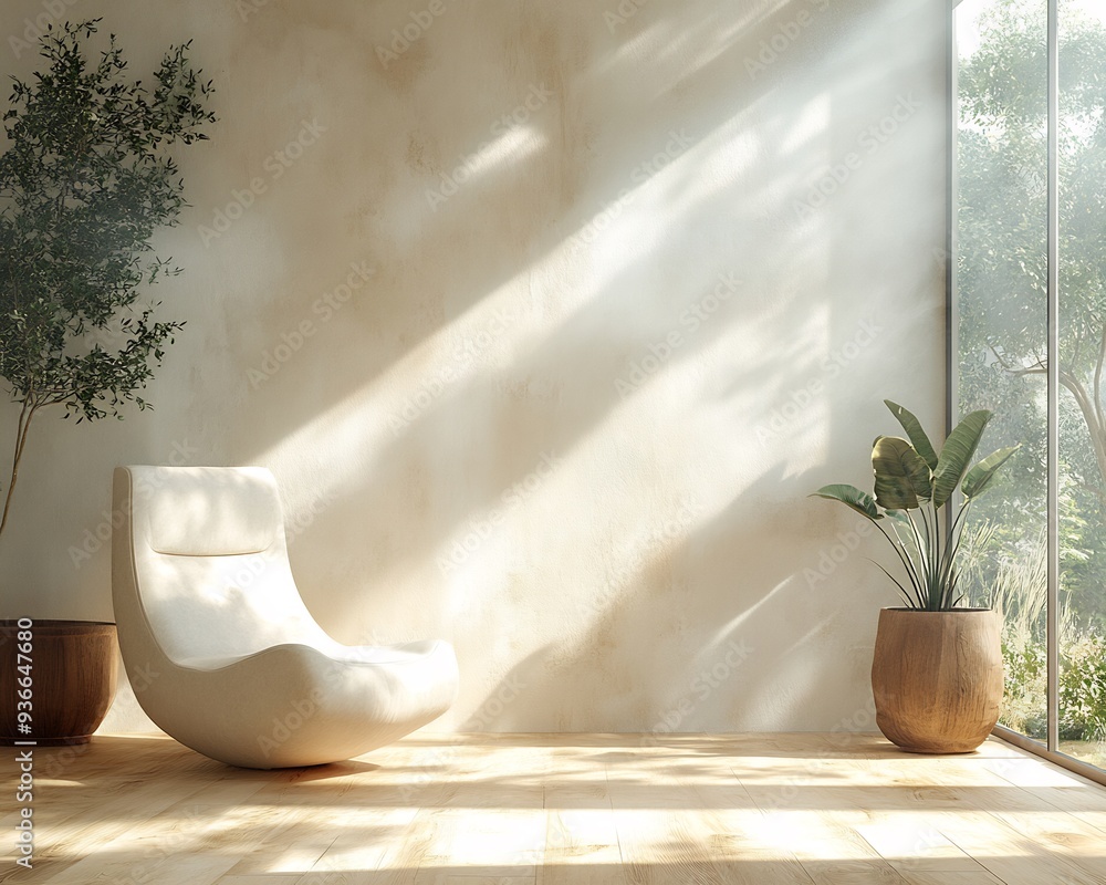Poster vector depiction of a serene uncluttered room with natural light pouring in symbolizing simplicity i