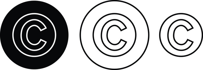 Copyright Icon Set. Trademark Copyright Protection C Mark flat and line Vector Sign isolated on transparent background Suitable collection for Apps and Websites UI Designs. Business product license