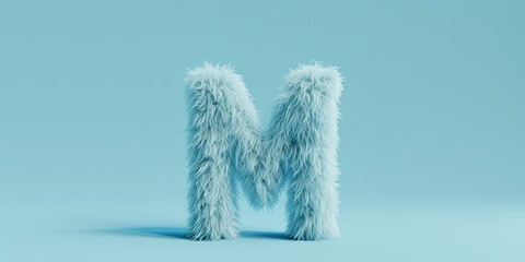 Fur letter M, 3D alphabet. Hair fluffy english font for kids education. Creative typographic element . AI generated