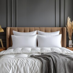 Classic bed with pillow and throw created with generated ai