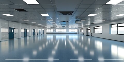 Obraz premium Clean Modern Empty Office Interior Design with Grey Tiled Floor