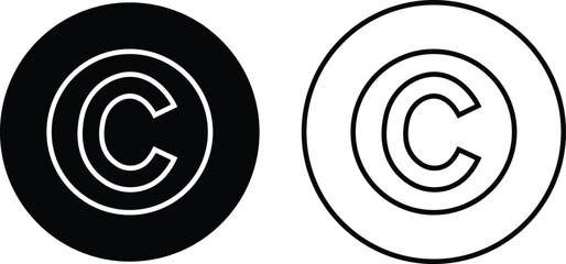 Copyright Icon Set. Trademark Copyright Protection C Mark flat and line Vector Sign isolated on transparent background Suitable collection for Apps and Websites UI Designs. Business product license