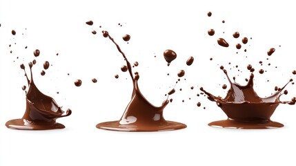 Three Chocolate Splashes on White Background