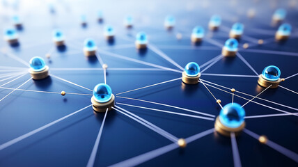3d Social networking blue nodes background, interconnected by lines to form a grid structure, indicating interconnections and relationships in the social community or business