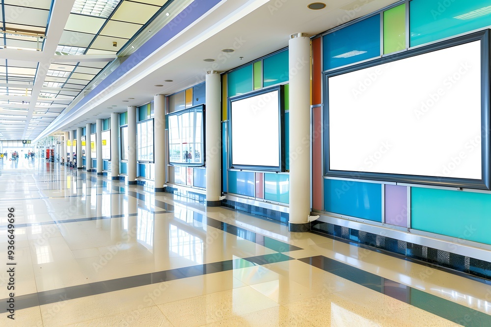 Sticker Empty Hallway With Blank Advertisement Screens