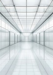 Fototapeta premium White Corridor with Glass Walls and Ceiling