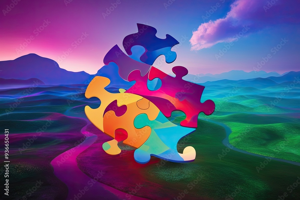 Aufkleber vibrant digital art of intersecting puzzle shapes symbolizing harmony and integration