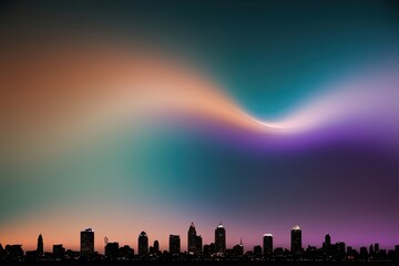 Striking Ethereal Gradient Backdrop in Apricot, Teal, and Purple Against Midnight Black Skyline
