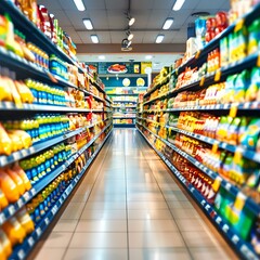 Empty Grocery Store Aisle with Shelves Full of Products