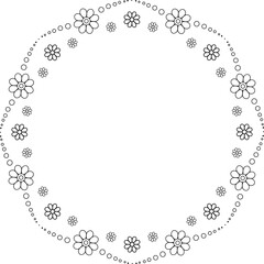 Cute childish black linear flowers border. Isolated copy space embroidery template or coloring page.