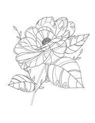 Fototapeta premium Floral pattern for coloring book. Flower coloring book Page. Vector black and white coloring page for colouring book. Leafs and flowers in monocrome colors. adult coloring book. Adult book