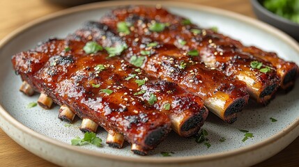 Delicious glazed barbecue ribs - generative ai
