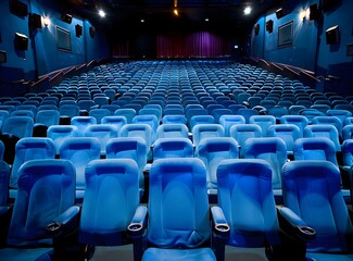 Naklejka premium Empty Blue Seats in a Movie Theater