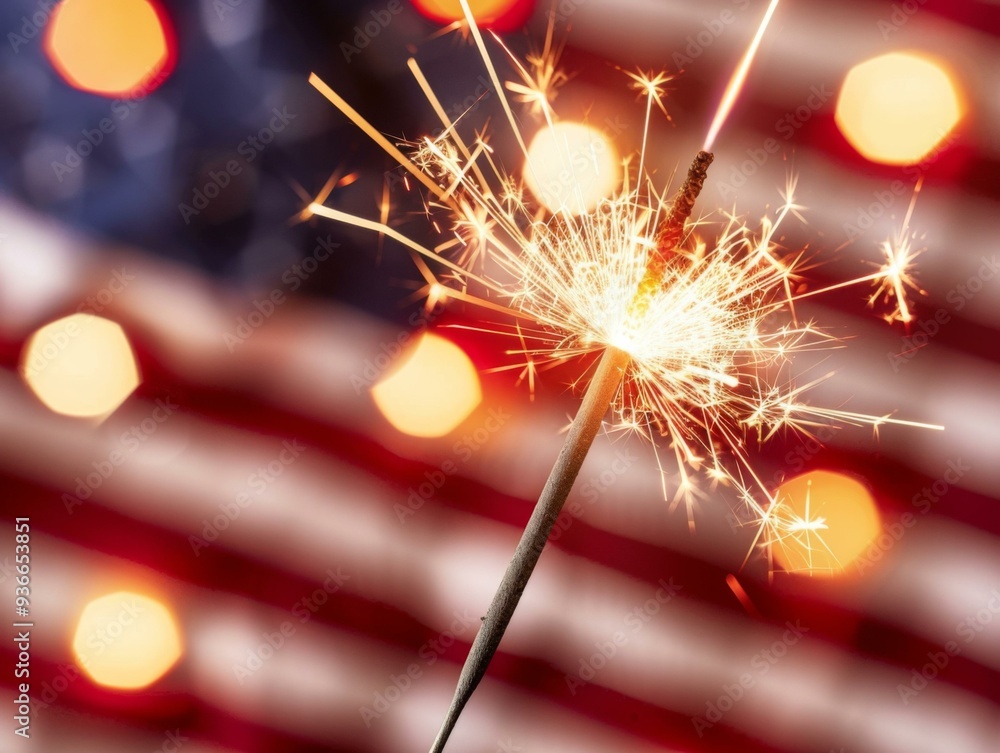 Poster a sparkler is lit up in front of a flag. ai.