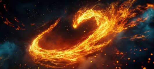 Fototapeta premium Fire dancer twirling flaming staff