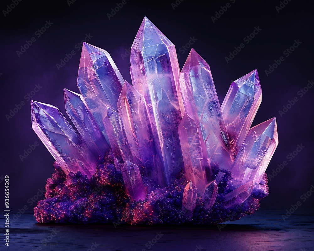 Poster vector illustration of crystal growing evolving into complex geometric structure symbolizing growth 