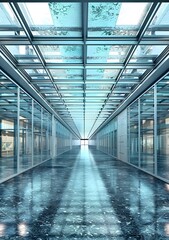 Modern Glass Corridor With A Skylight