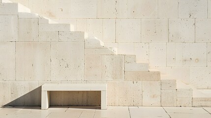Minimalist White Stone Stairs and Bench