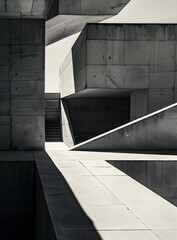 Abstract Concrete Architecture with Geometric Shapes and Shadows