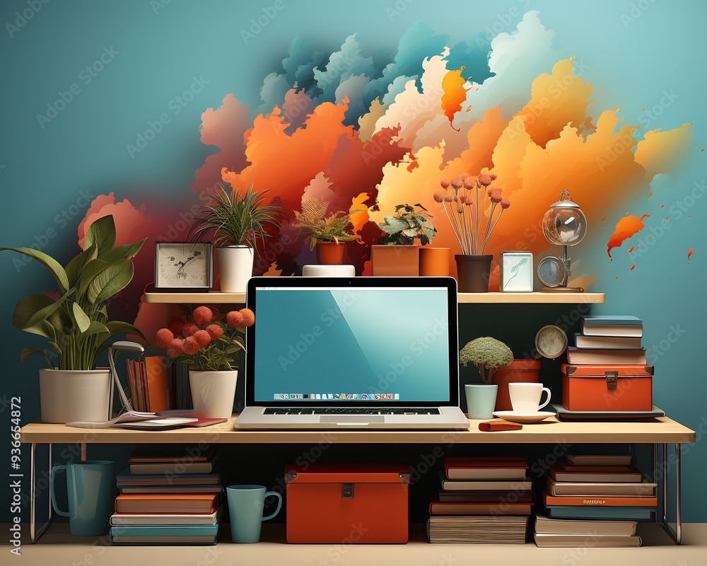 Poster vector illustration of minimalist workspace only essential tools laid out symbolizing simplicity the
