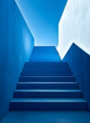 Obraz premium Blue Stairs Upward Minimalist Architecture