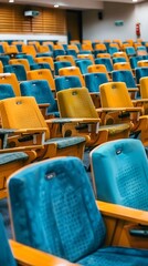 Naklejka premium Auditorium Seats in Rows With Blue And Yellow Upholstery