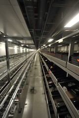 Obraz premium Automated Warehouse Storage System with Conveyor Belts and Shelves