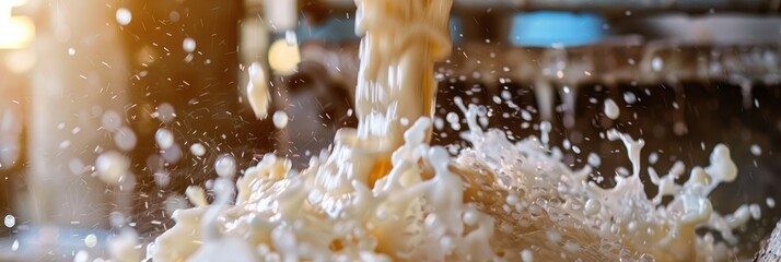 Close-up of milk extraction from a dairy cow using a milking machine on a farm.