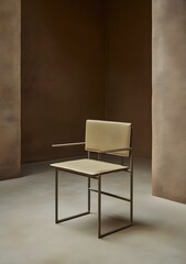 Modern Beige Chair with Metal Frame in a Minimalist Interior