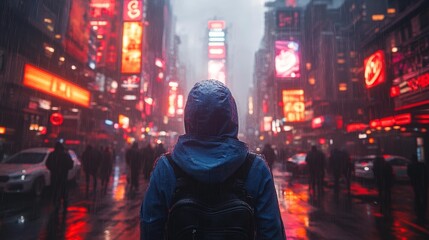 Fototapeta premium Moody urban scene in the rain - generative ai