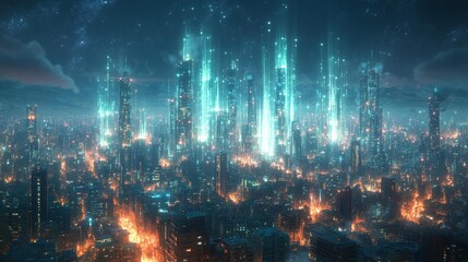 Fototapeta premium Futuristic cyber cityscape - generative ai