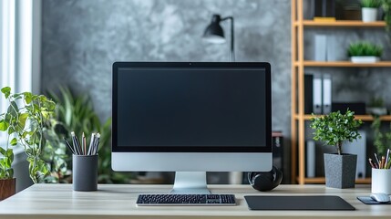 Clean and modern workstation with monitor setup