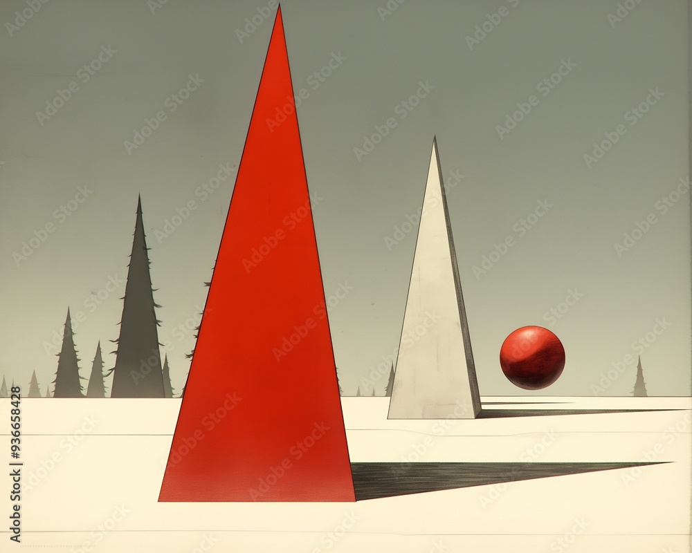 Poster vector illustration of snowball rolling down hill growing in size as it triggers a chain reaction of