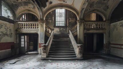 Abandoned Staircase in a Decaying Mansion