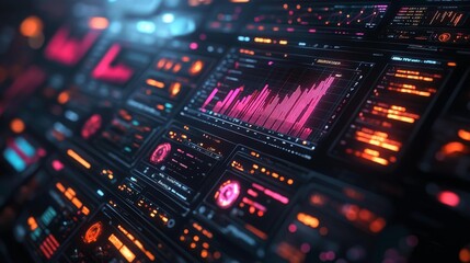 Futuristic data interface with vibrant graphs - generative ai