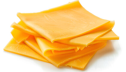 Square slices of processed cheese isolated on white background with clipping path