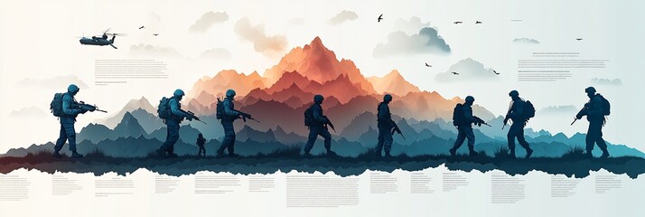Vector infographic showing journey of soldier through various battle symbolizing strength resilience face of adversity visualizing how courage resilience forged through repeated challenge perseverance