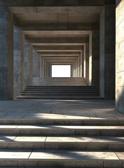 Abstract Architecture With Stone Steps And Columns